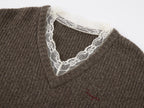 V-neck pullover with lace panels