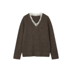 V-neck pullover with lace panels