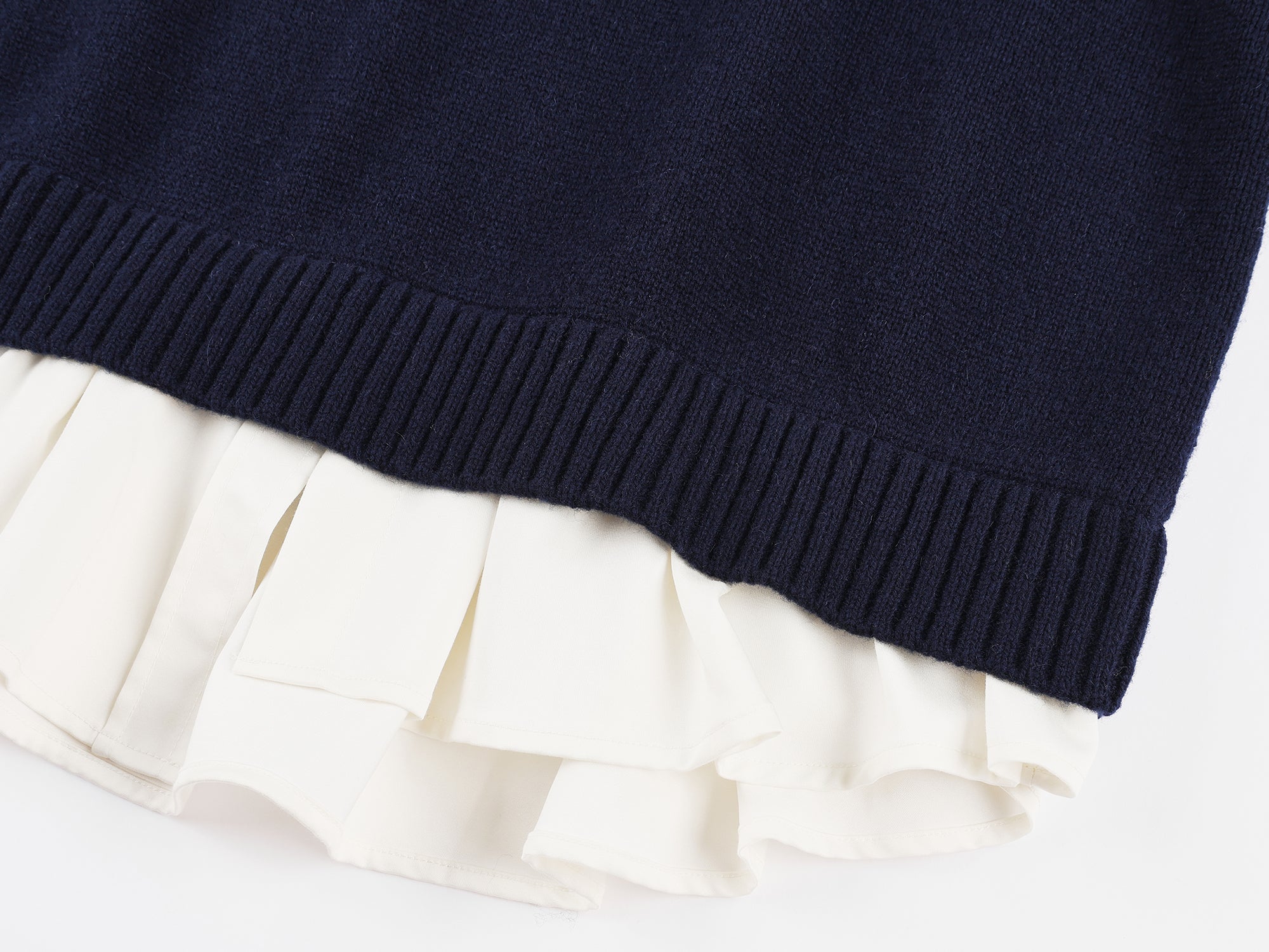 V-neck layered-look pullover with shirt detail