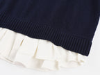 V-neck layered-look pullover with shirt detail