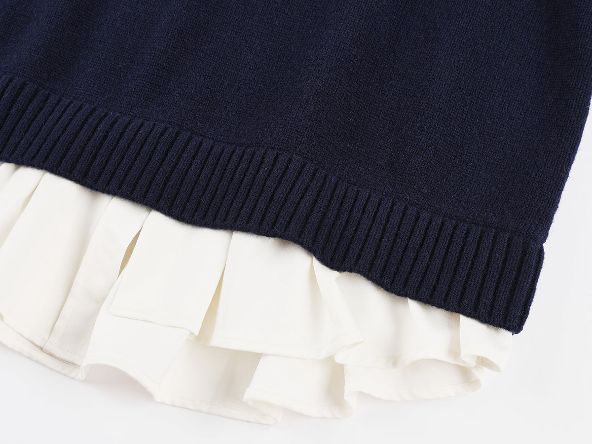 V-neck layered-look pullover with shirt detail