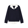 V-neck layered-look pullover with shirt detail