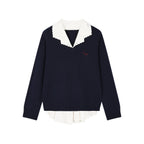 V-neck layered-look pullover with shirt detail