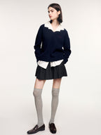 V-neck layered-look pullover with shirt detail