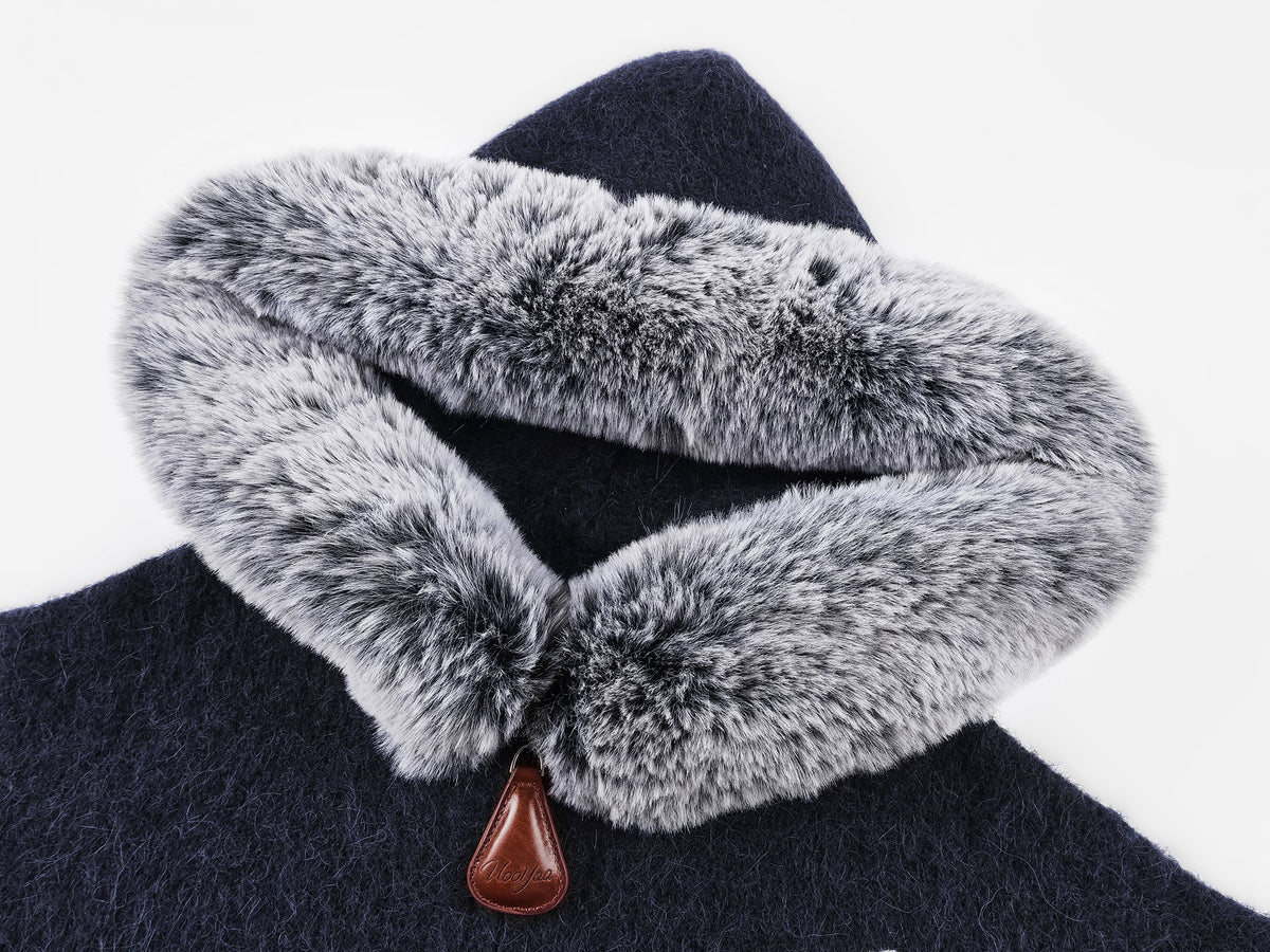 Fuzzy collar zip-up knit cardigan