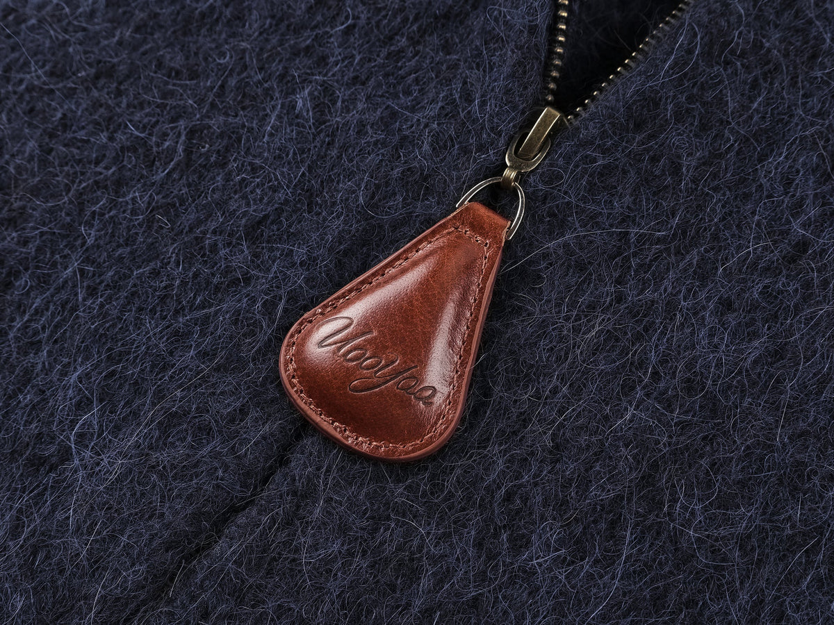 Fuzzy collar zip-up knit cardigan