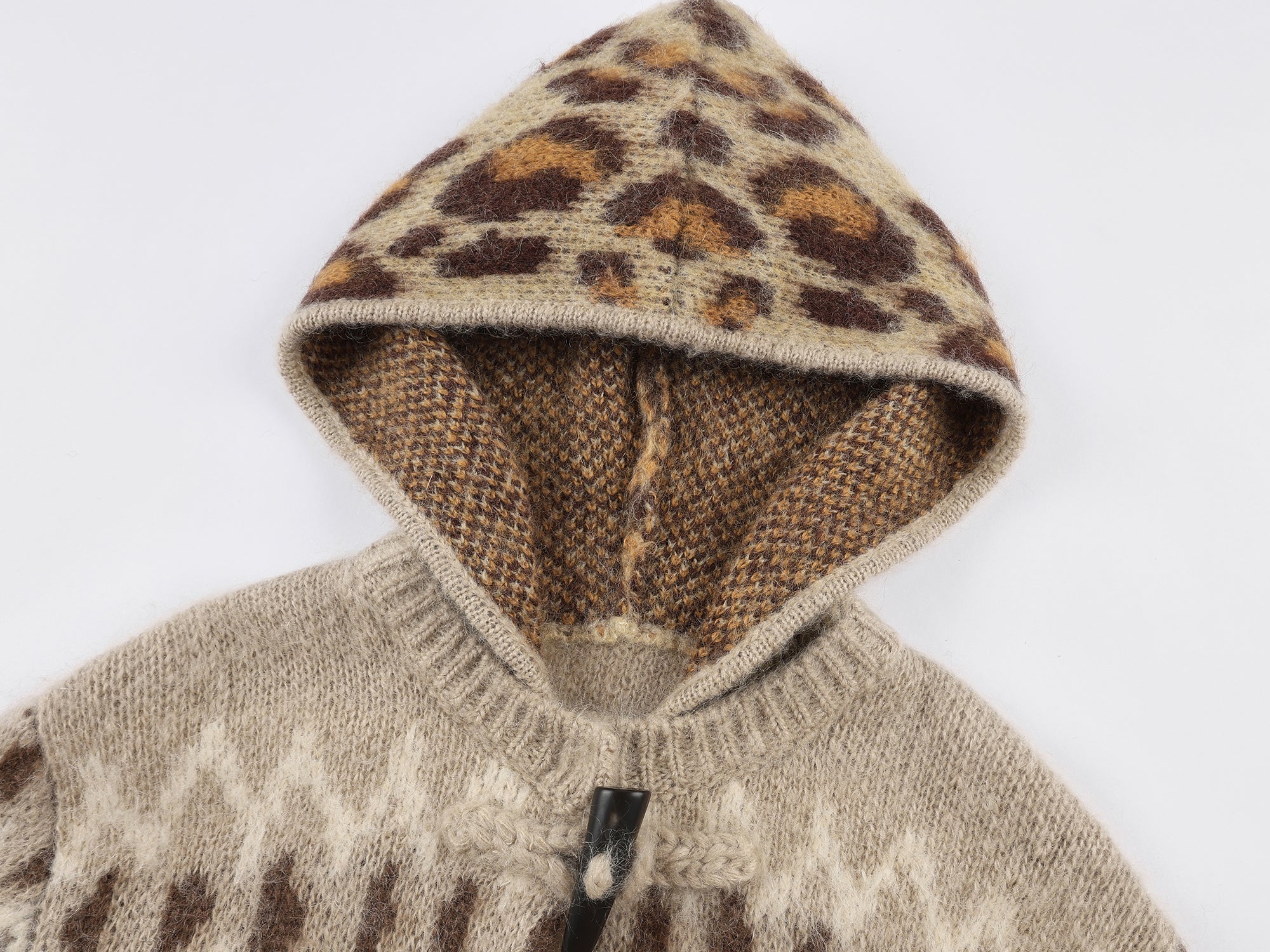 Fair isle hooded knit cardigan