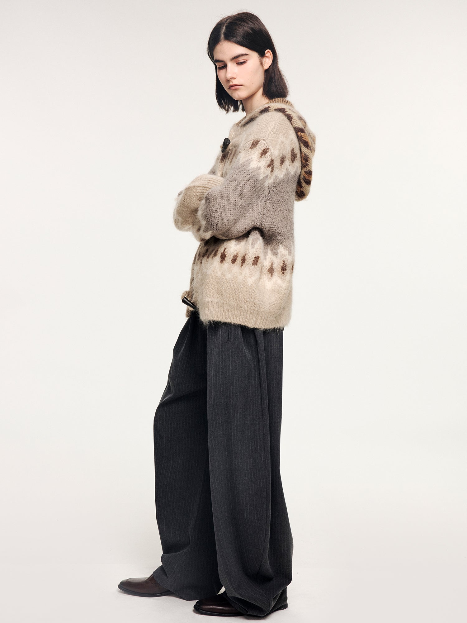 Fair isle hooded knit cardigan