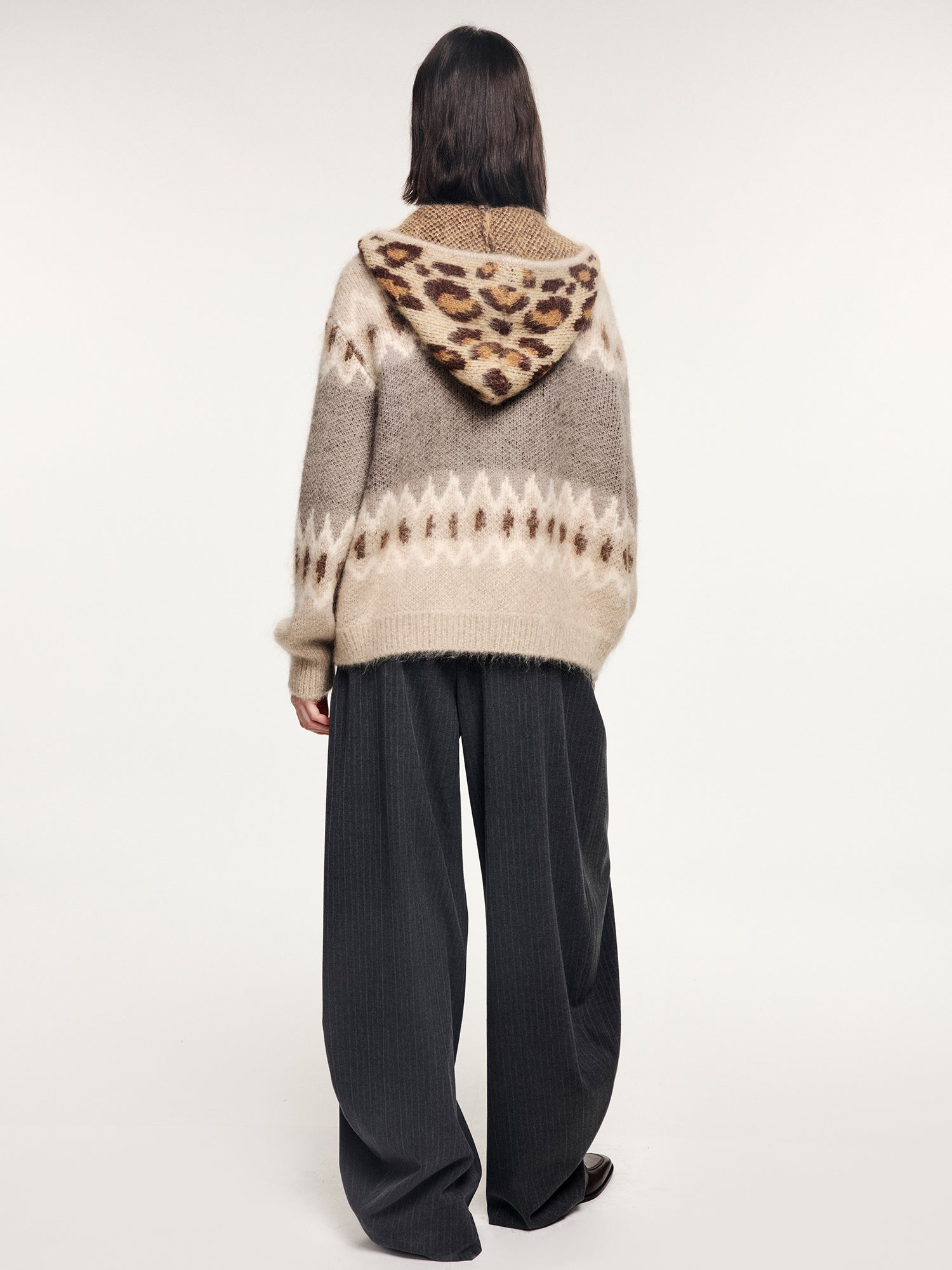 Fair isle hooded knit cardigan