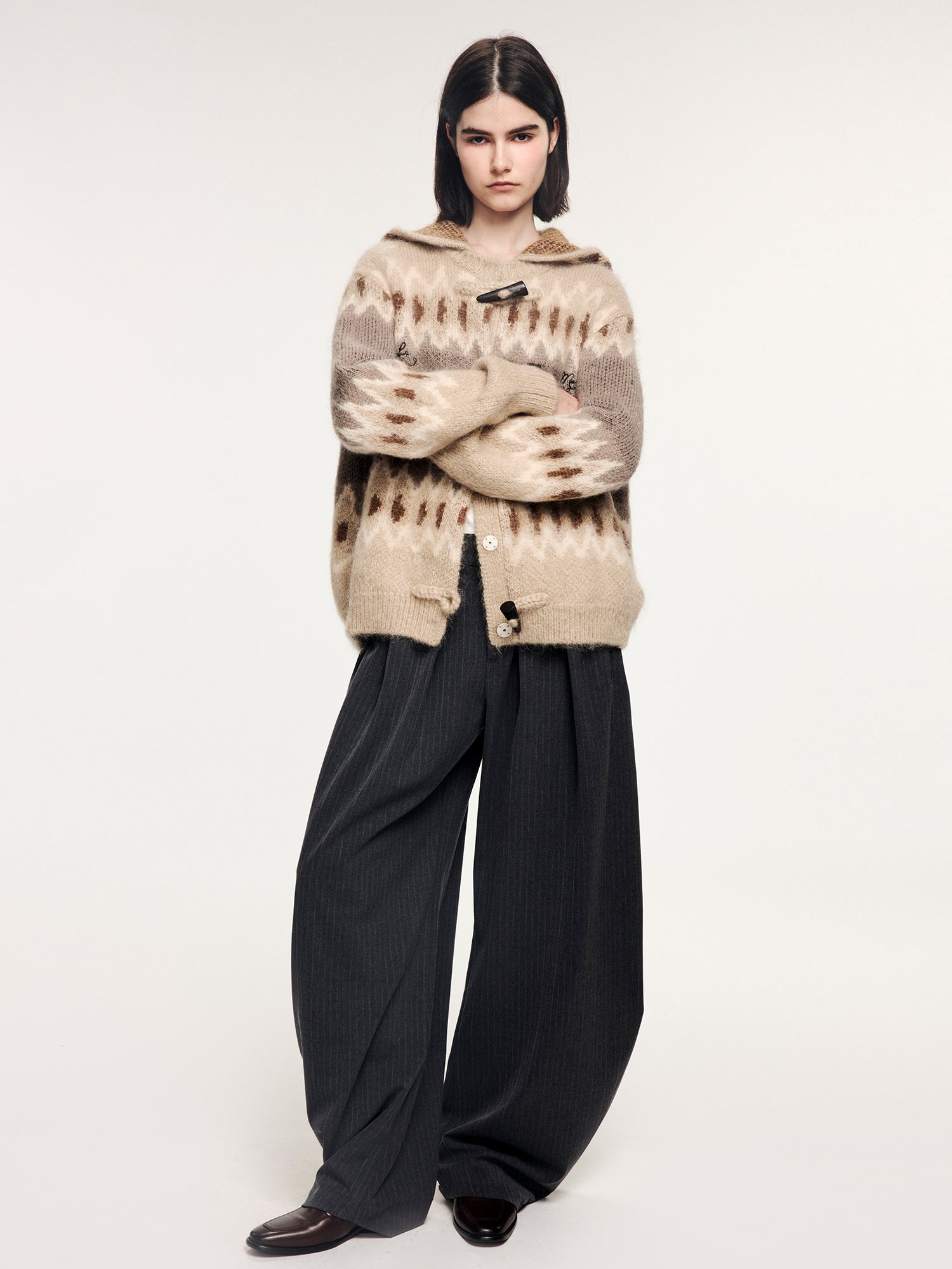 Fair isle hooded knit cardigan