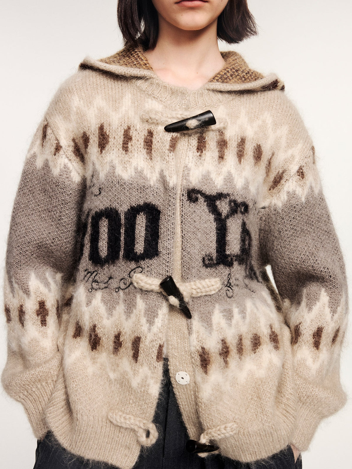 Fair isle hooded knit cardigan