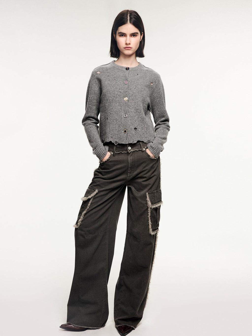 Felted wool knit cardigan