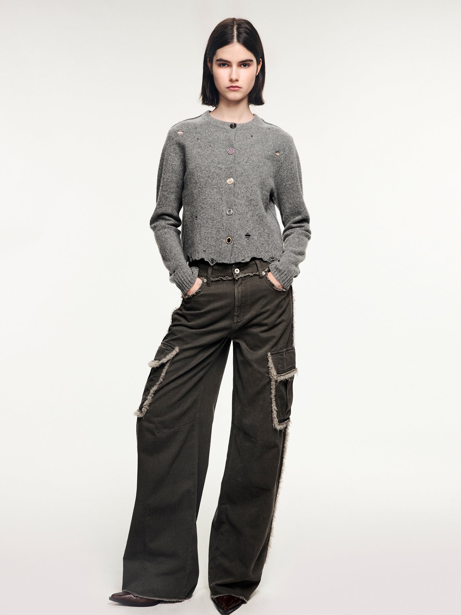 Felted wool knit cardigan