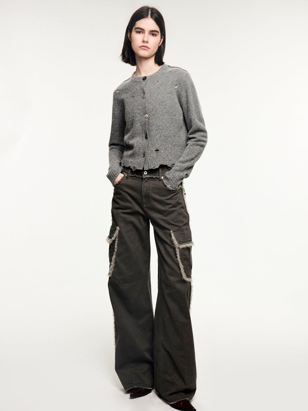 Felted wool knit cardigan
