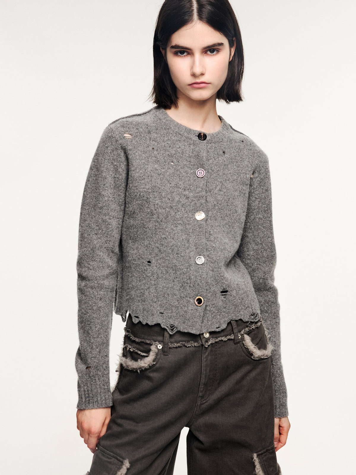 Felted wool knit cardigan
