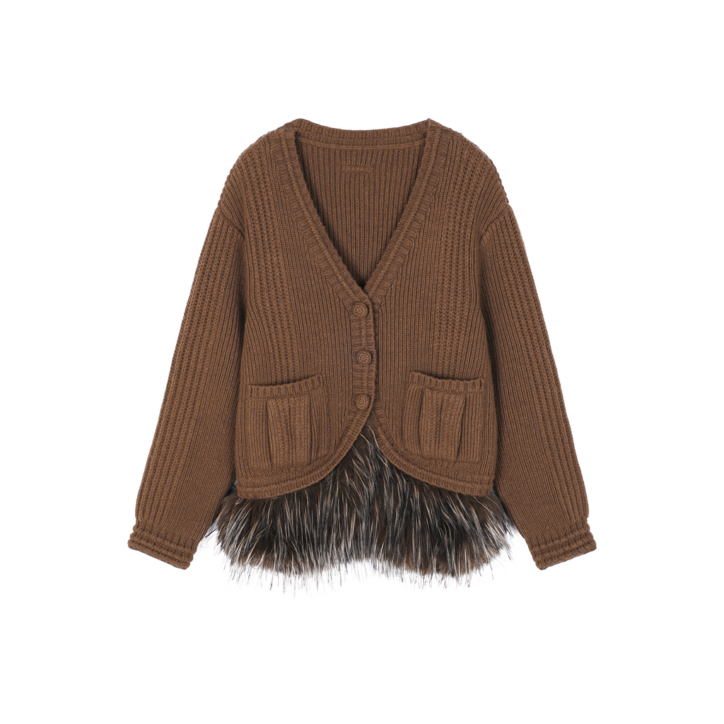 Fur hem knit cardigan