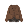 Fur hem knit cardigan