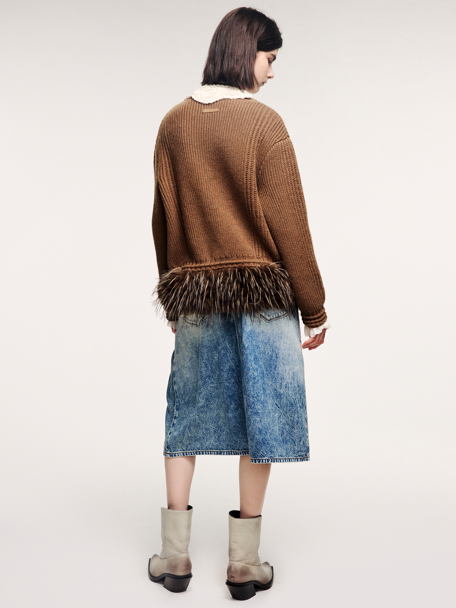 Fur hem knit cardigan