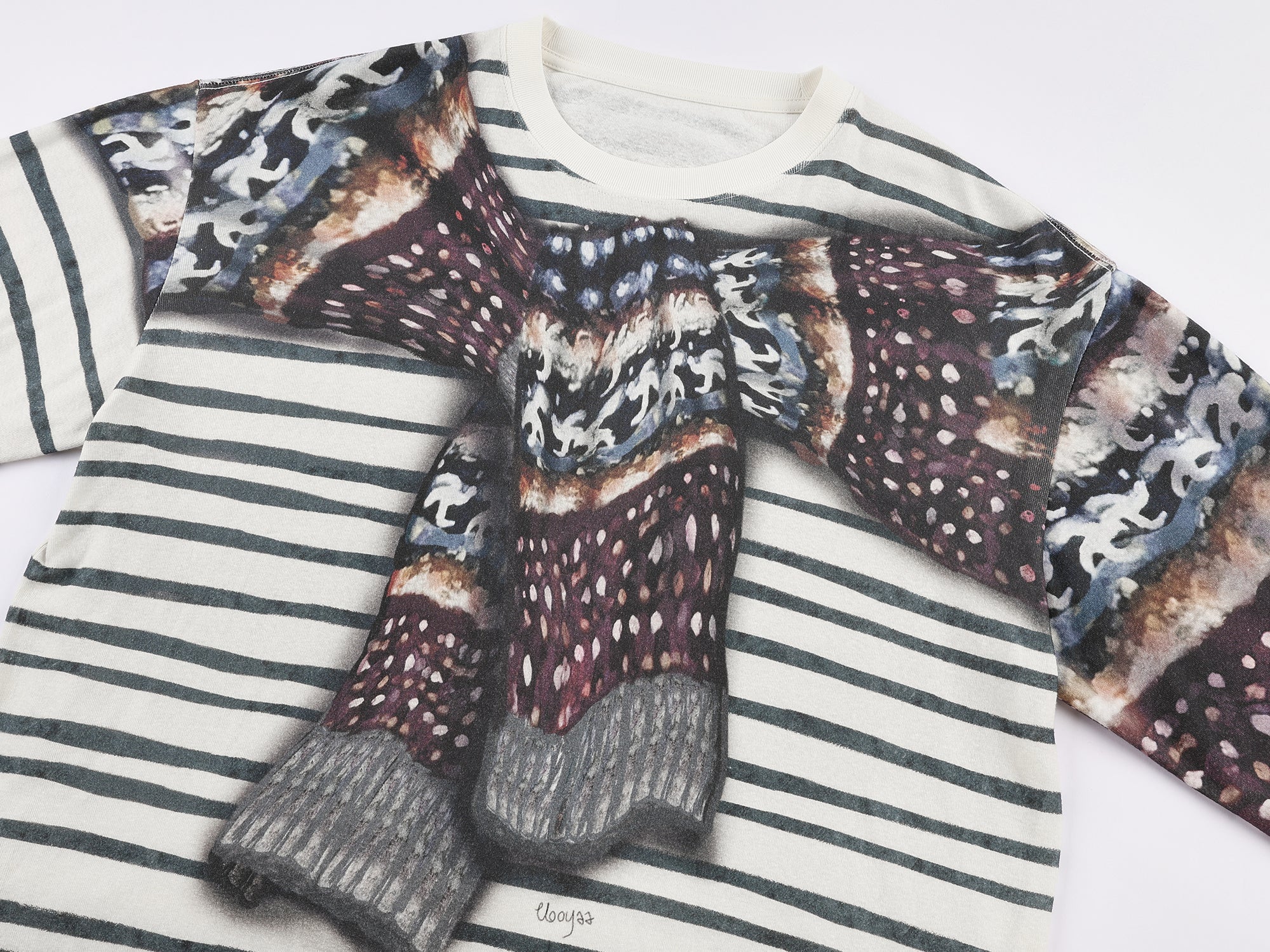 Knit shawl print long sleeve t-shirt