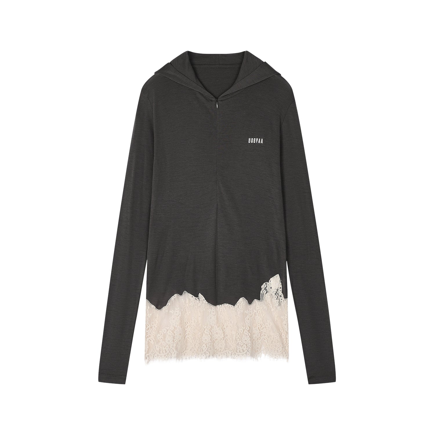 Lace panel sporty long sleeve t-shirt