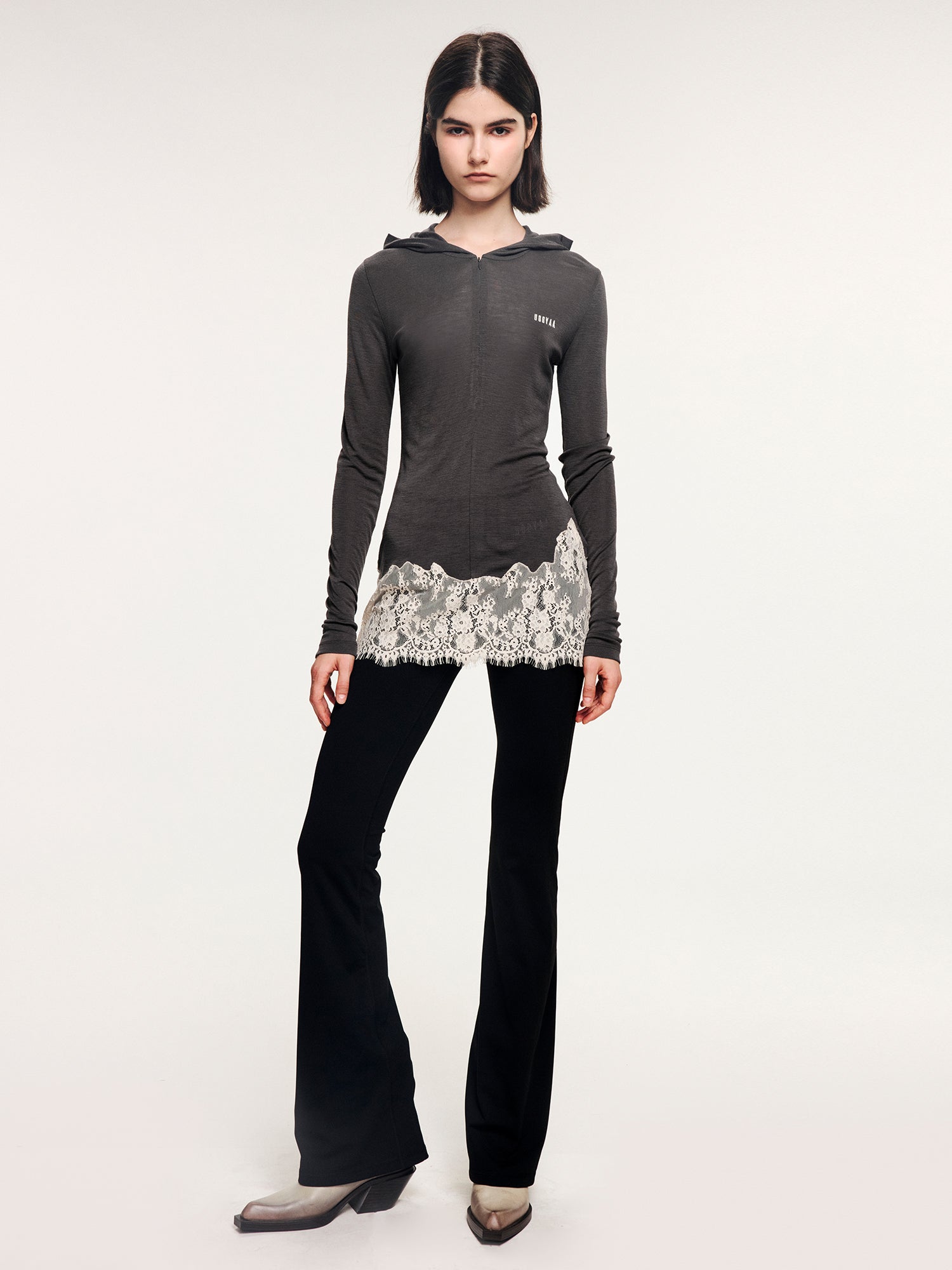 Lace panel sporty long sleeve t-shirt