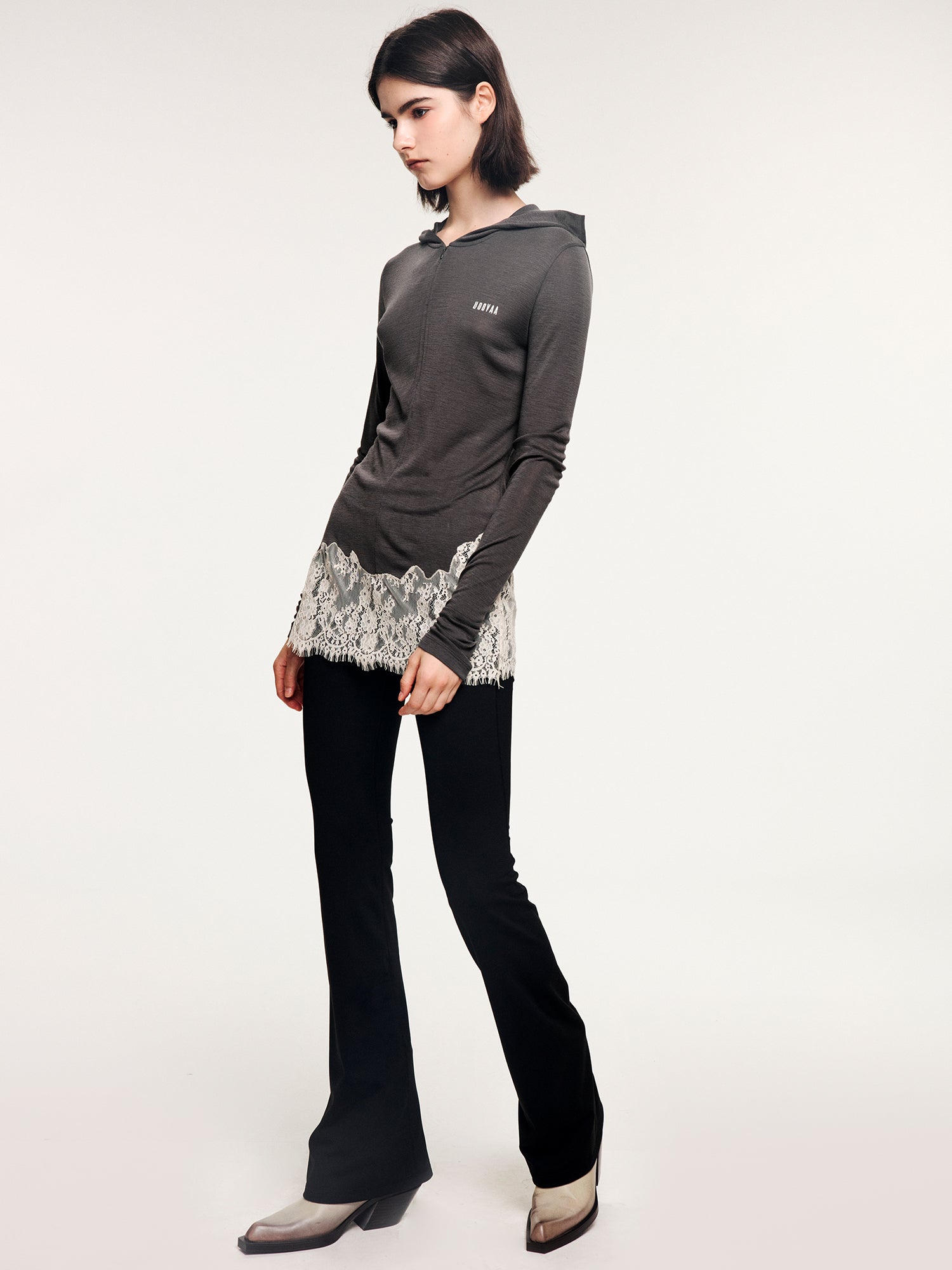 Lace panel sporty long sleeve t-shirt