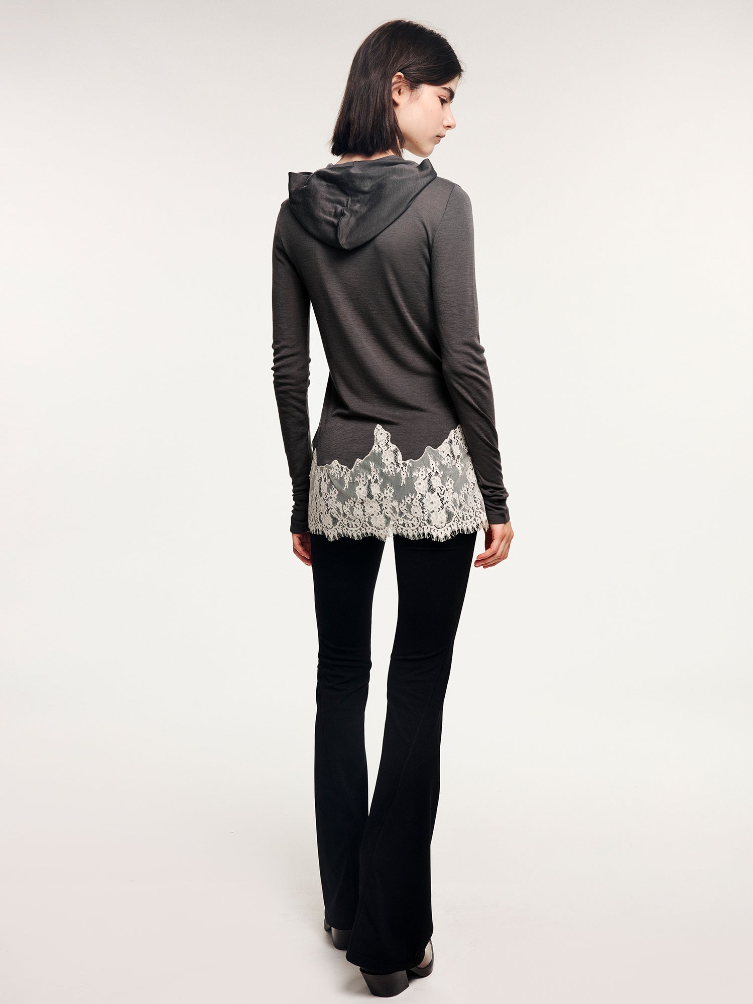 Lace panel sporty long sleeve t-shirt