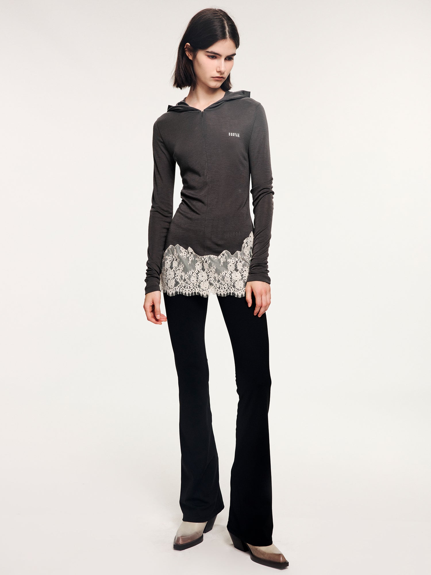 Lace panel sporty long sleeve t-shirt