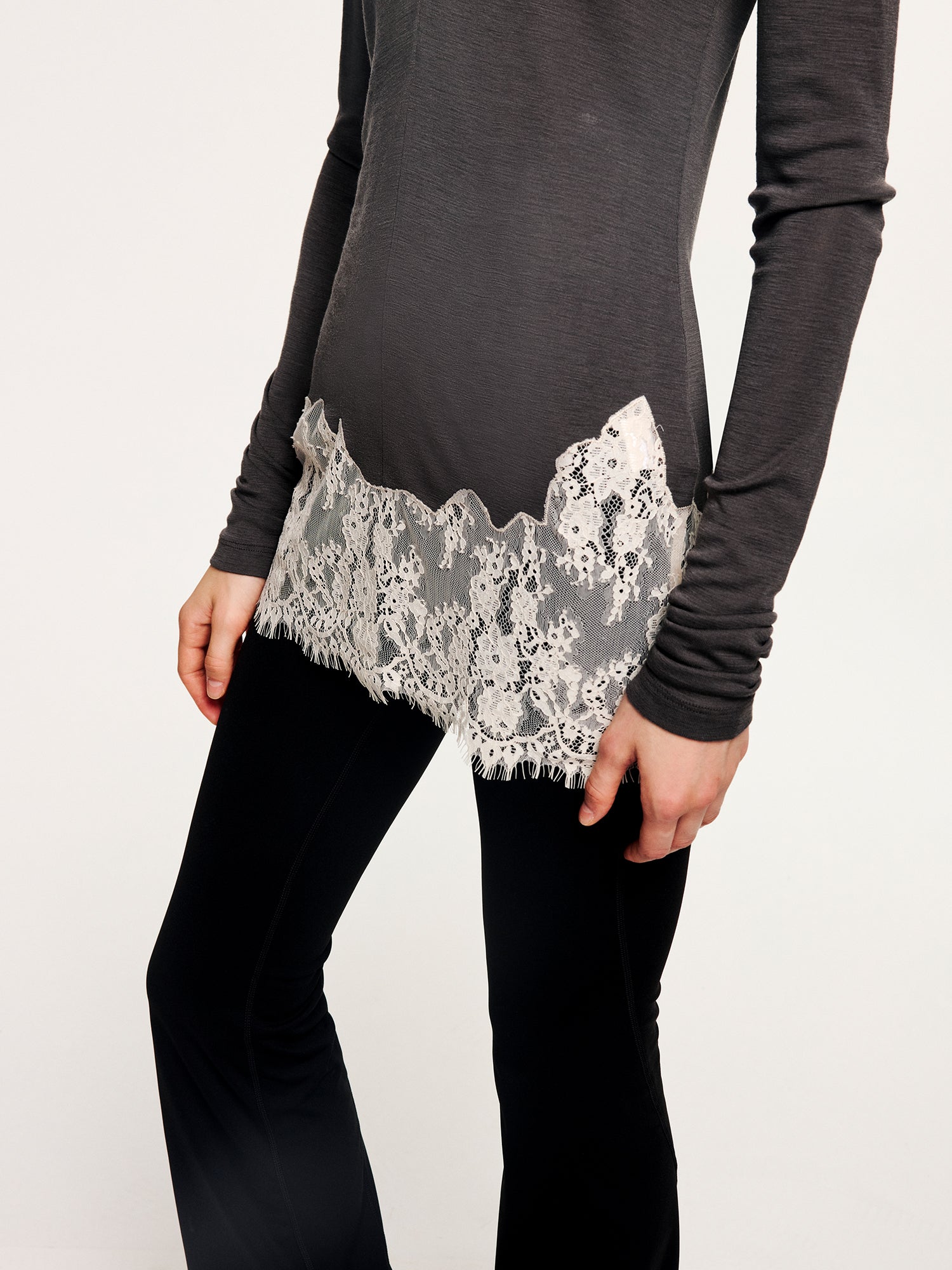 Lace panel sporty long sleeve t-shirt