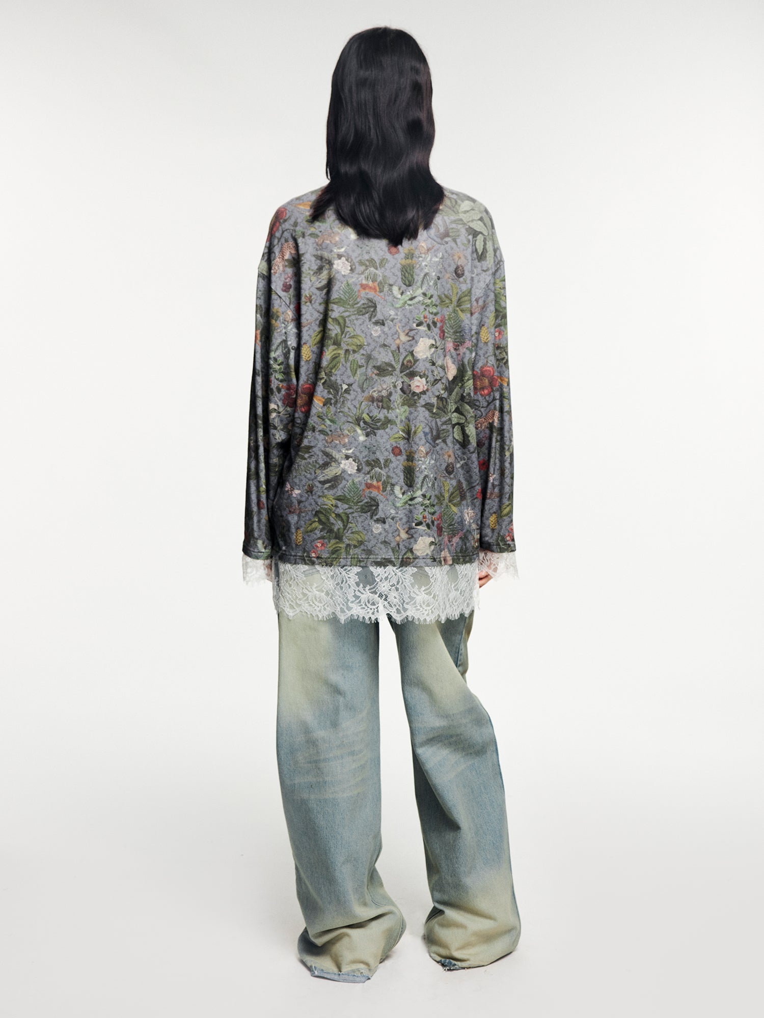 Magical garden lace-panel long-sleeve t-shirt