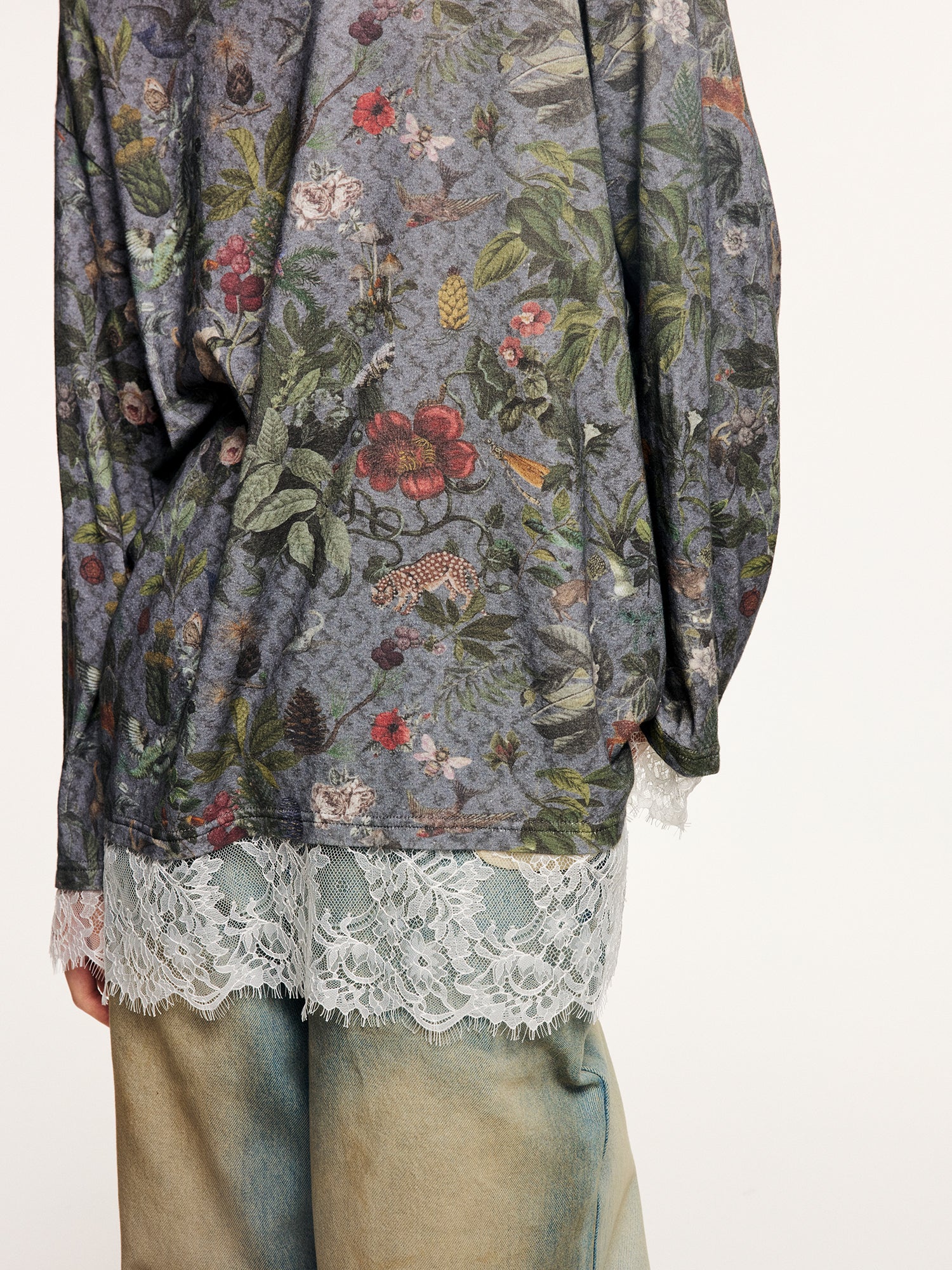 Magical garden lace-panel long-sleeve t-shirt
