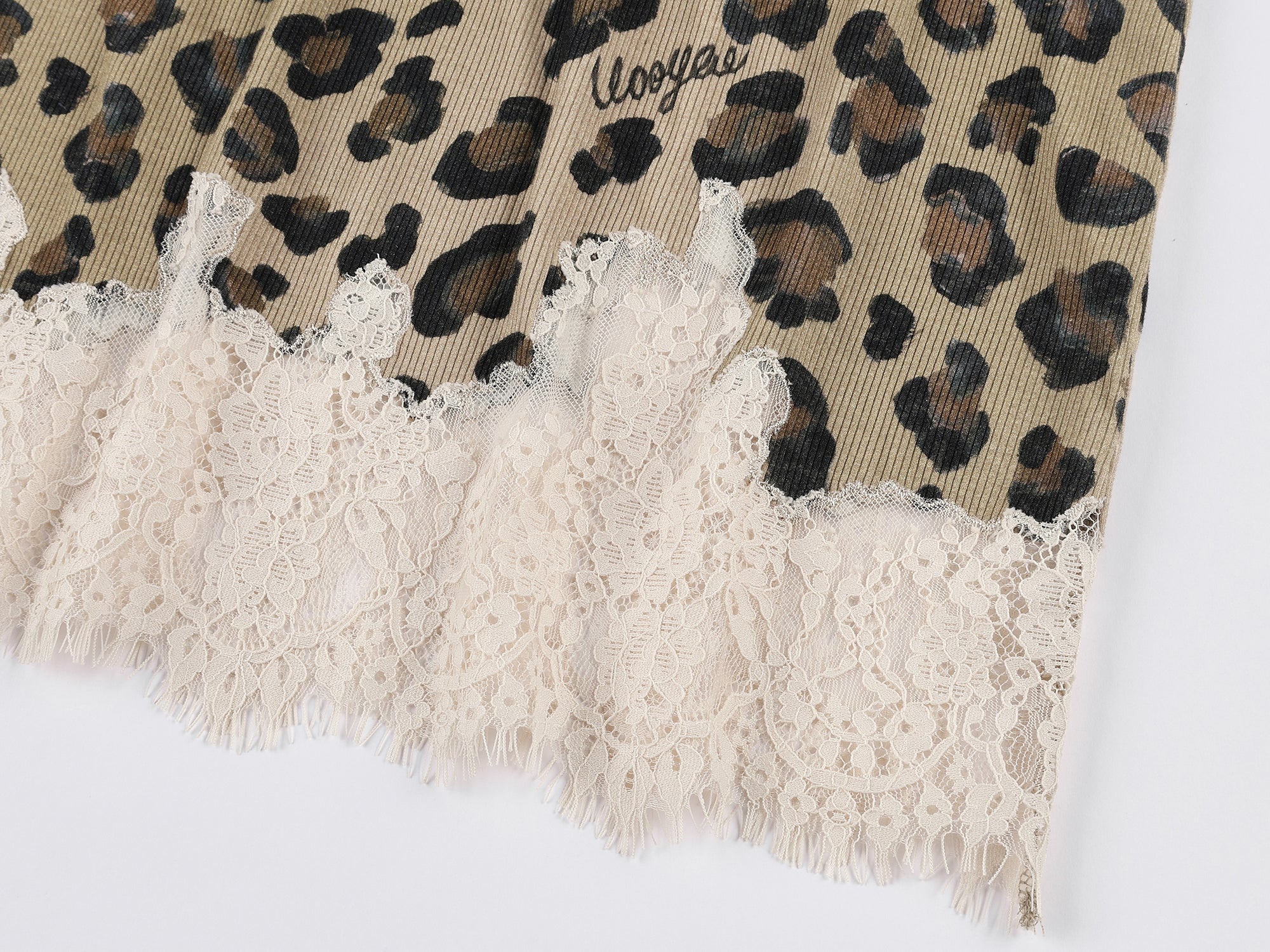 Leopard lace henley long sleeve t-shirt
