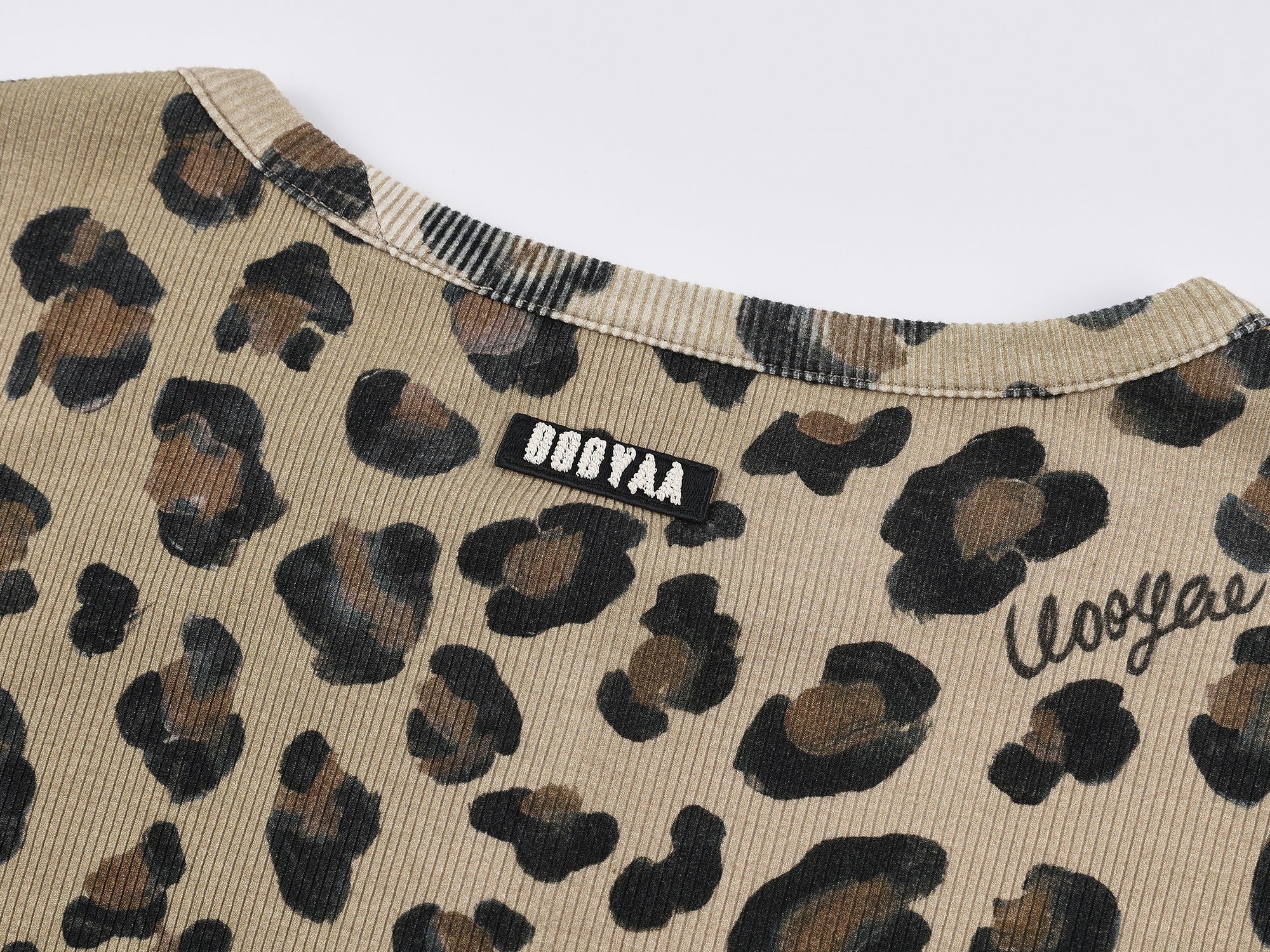 Leopard lace henley long sleeve t-shirt