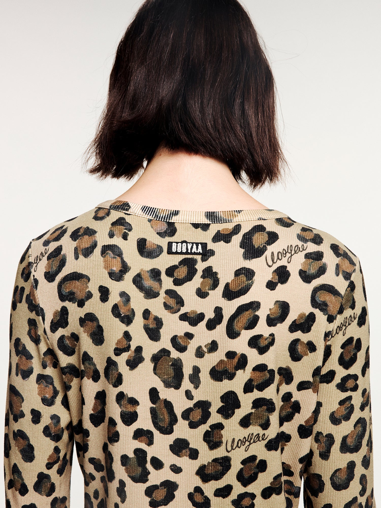 Leopard lace henley long sleeve t-shirt