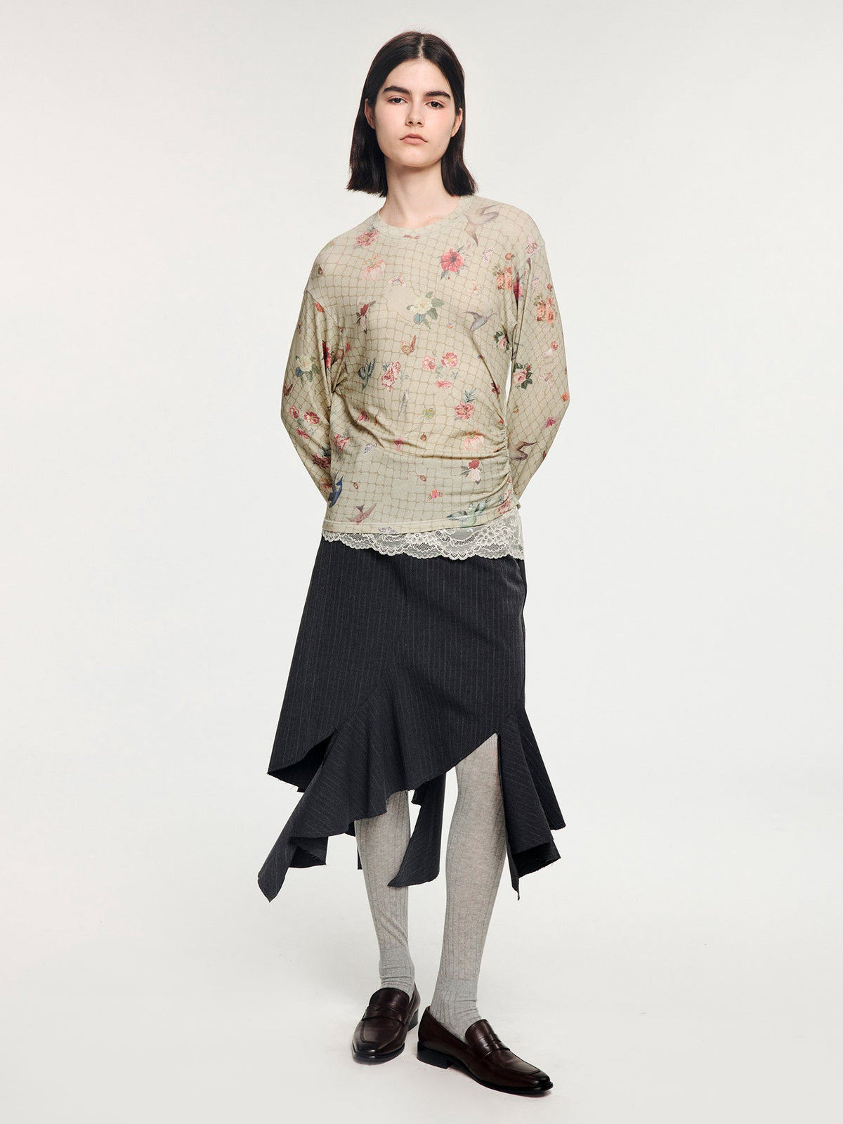 Magical garden floral lace panel long sleeve t-shirt
