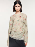 Magical garden floral lace panel long sleeve t-shirt