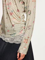 Magical garden floral lace panel long sleeve t-shirt