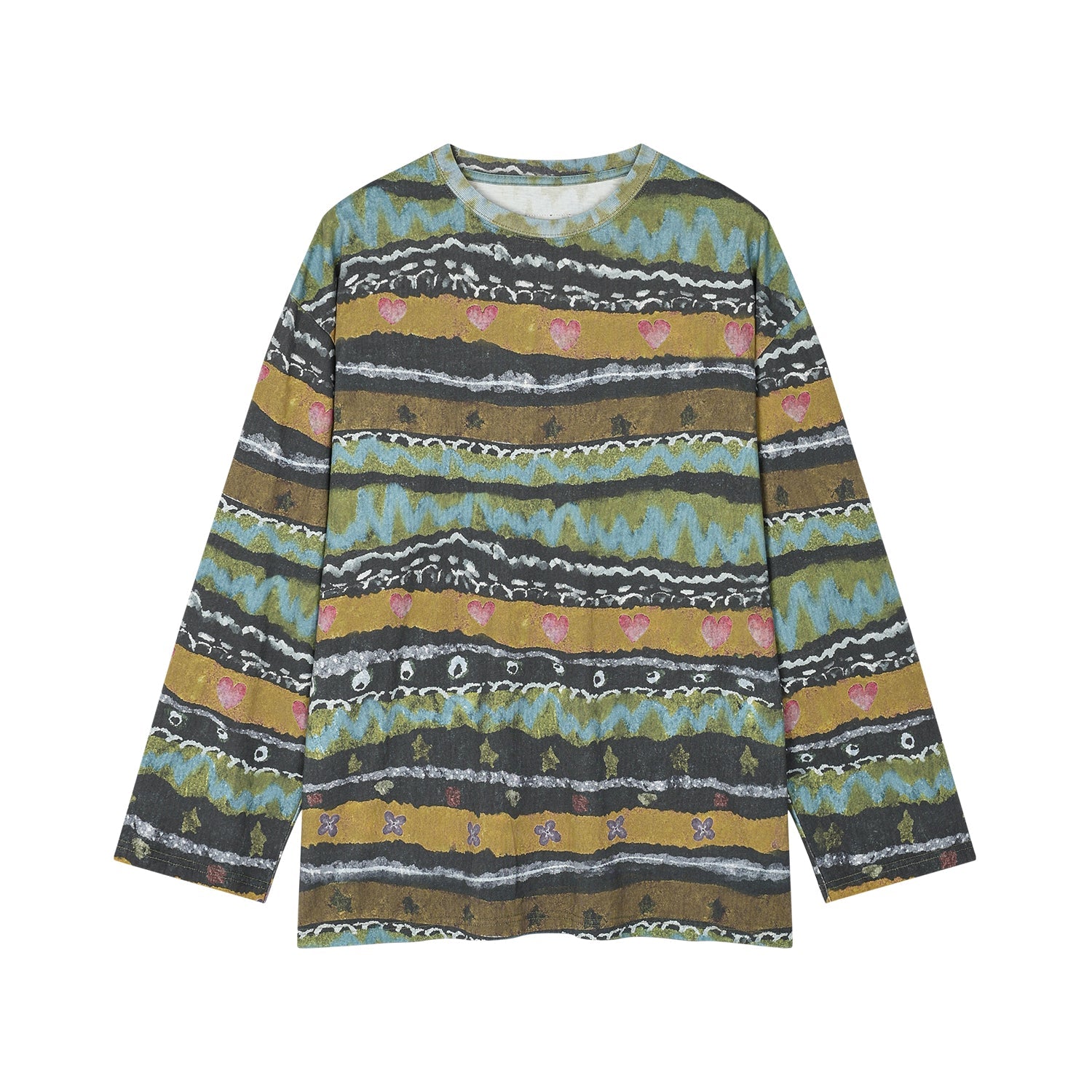 Hand-drawn fair isle print long sleeve t-shirt