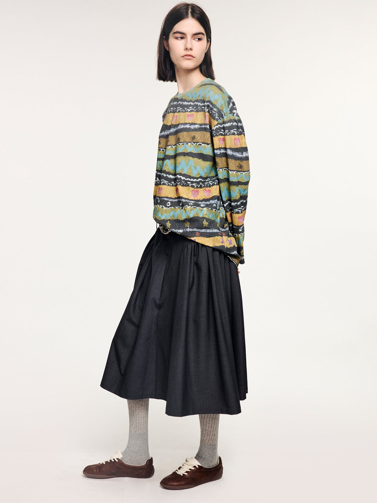 Hand-drawn fair isle print long sleeve t-shirt