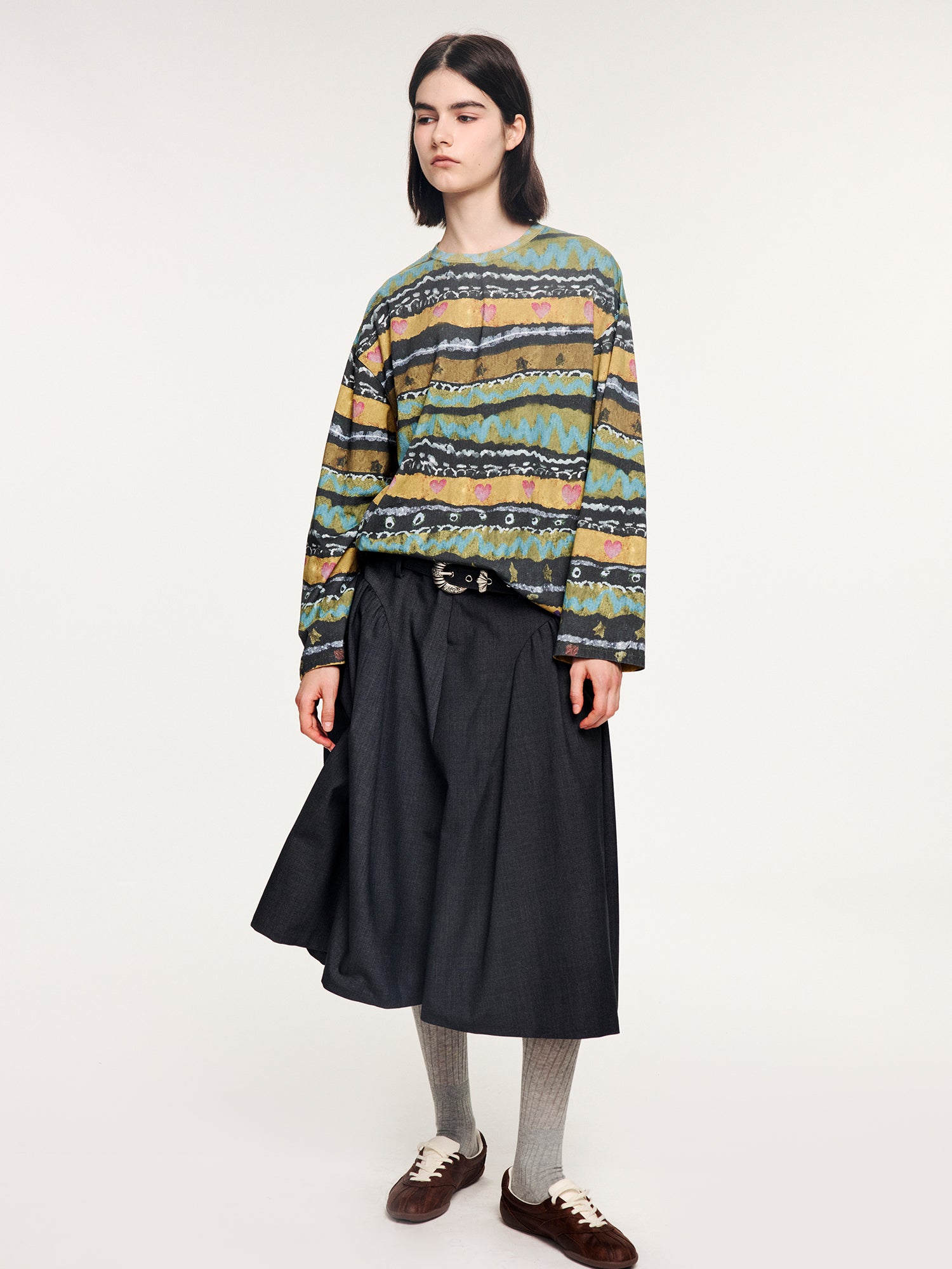 Hand-drawn fair isle print long sleeve t-shirt