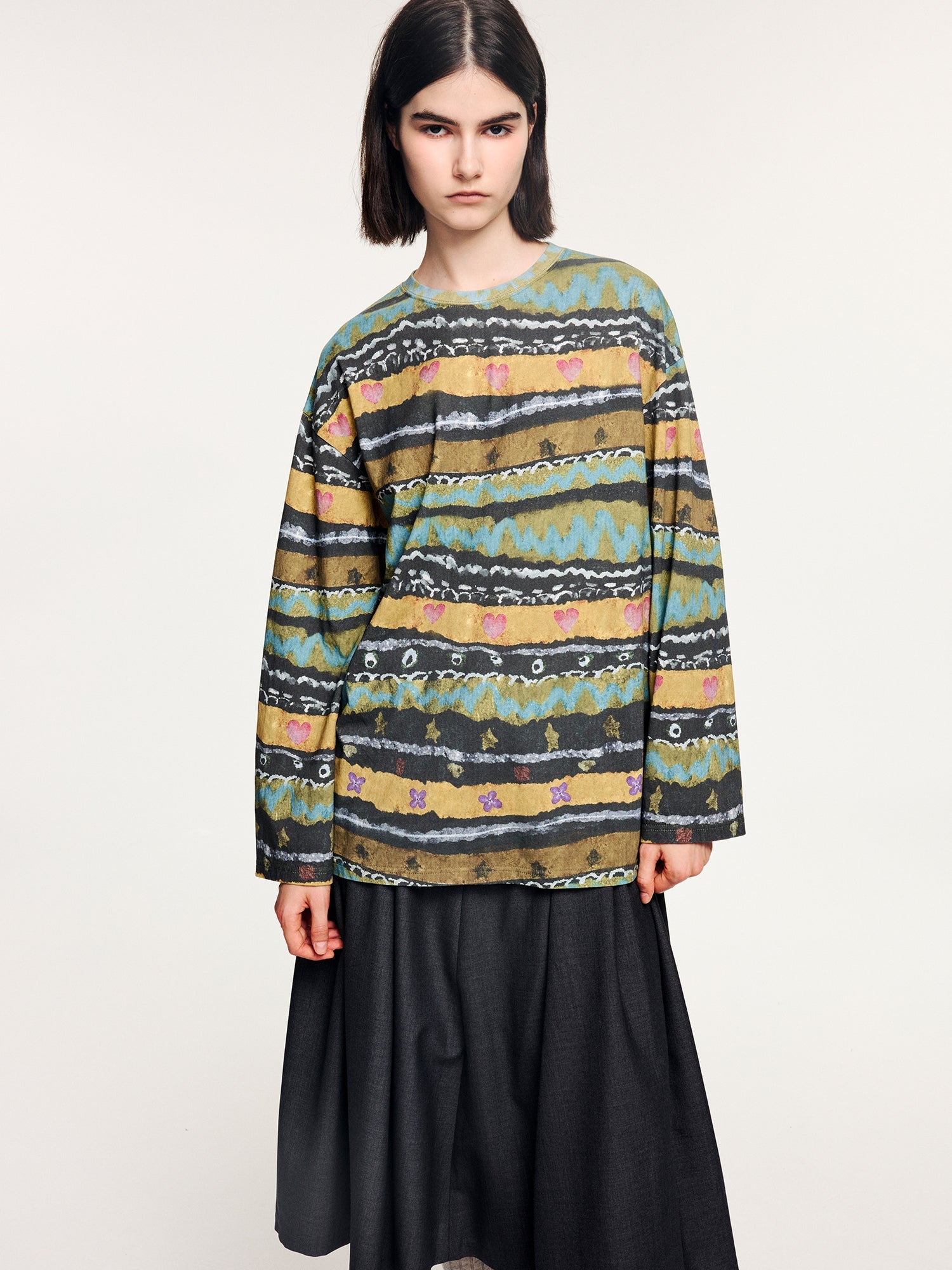 Hand-drawn fair isle print long sleeve t-shirt