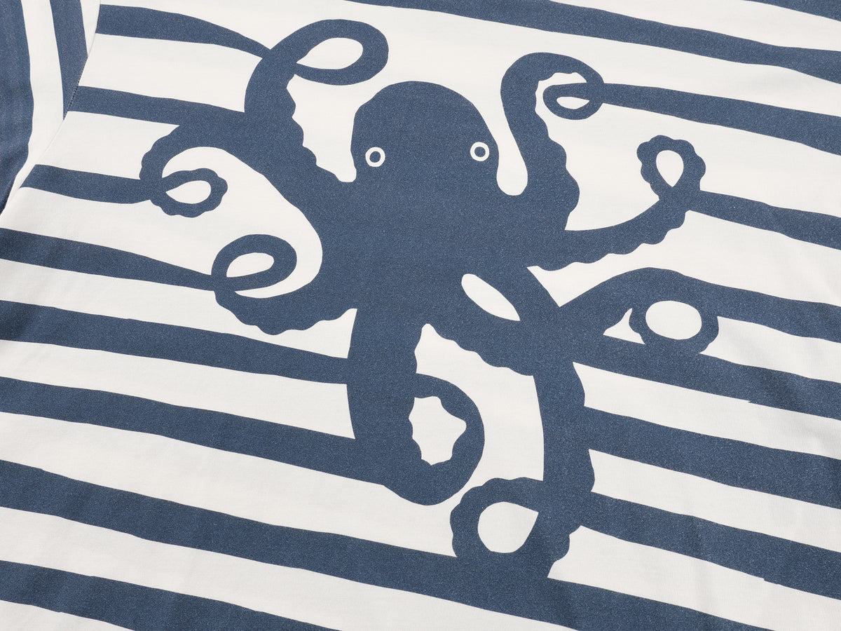 Striped long sleeve t-shirt with undersea octopus
