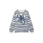 Striped long sleeve t-shirt with undersea octopus
