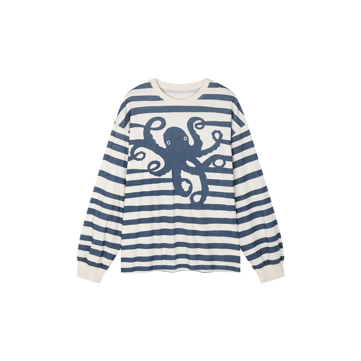 Striped long sleeve t-shirt with undersea octopus