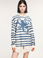 Striped long sleeve t-shirt with undersea octopus