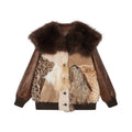 Irregular faux fur panelled baseball jacket with sailor collar