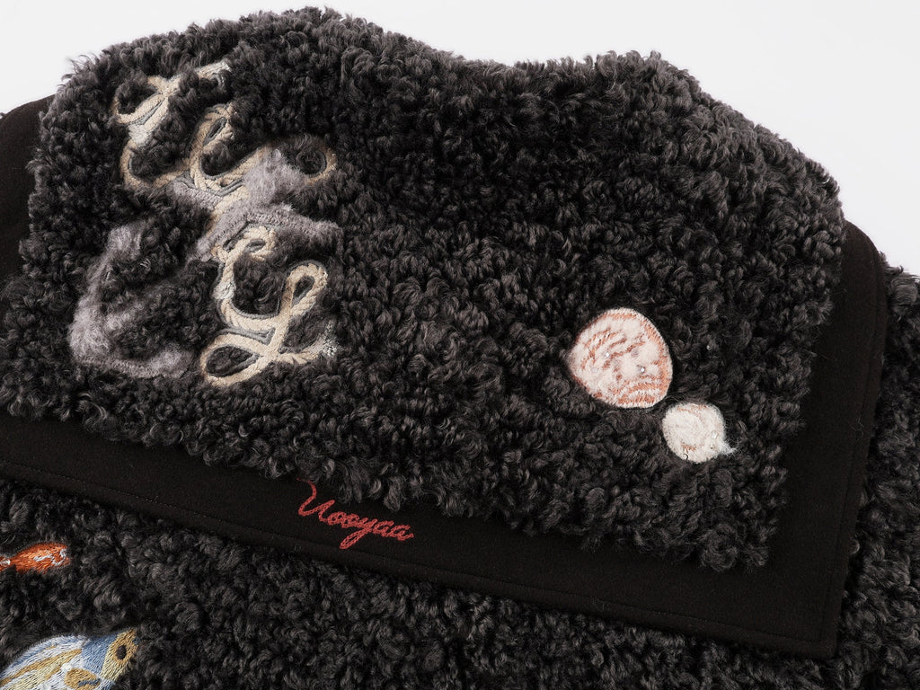 Sailor collar baseball jacket with fantasy appliqué