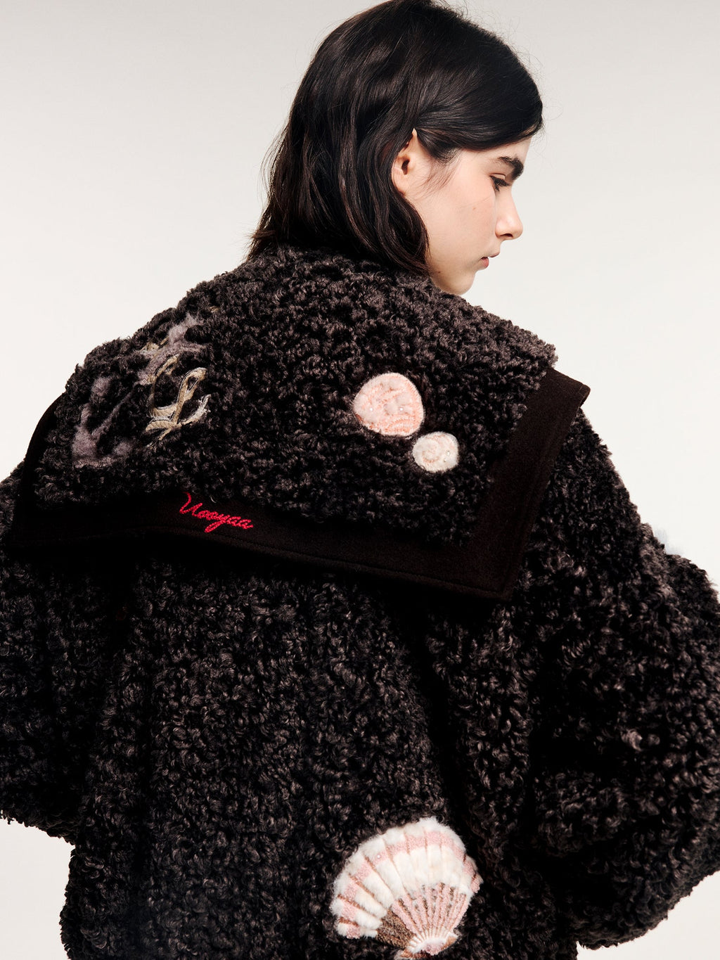 Sailor collar baseball jacket with fantasy appliqué