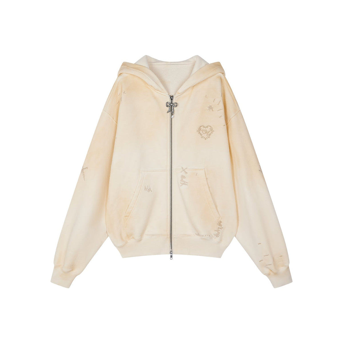 Elf-ear hoodie with distressed spray effect