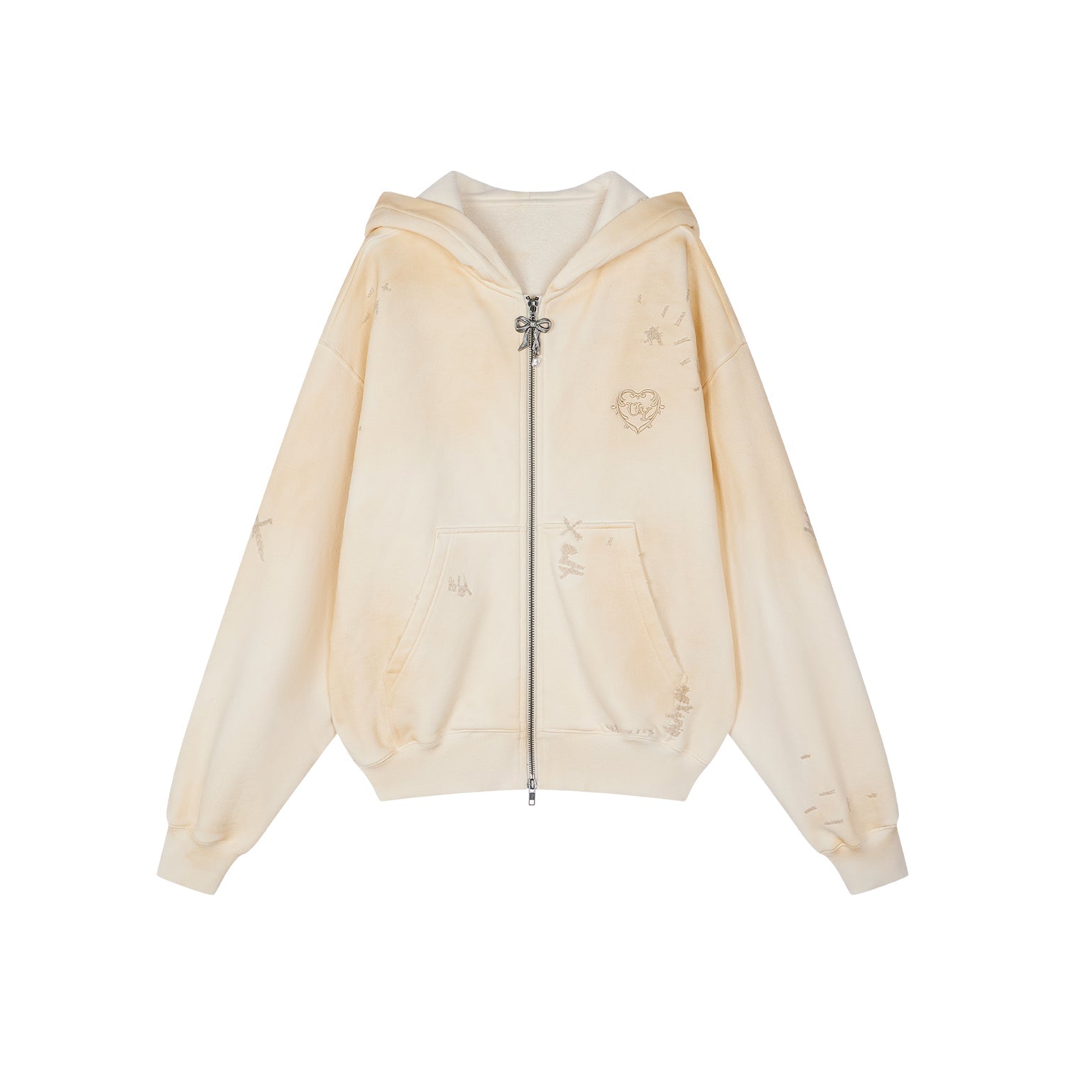 Elf-ear hoodie with distressed spray effect